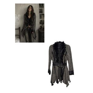Dolce Cabo Boucle Cardigan Sweater Racoon Fur Witchy Grunge Goth Punk Medium